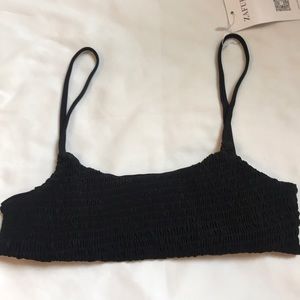 Black smocked bikini top